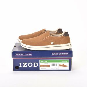 Izod Barlow Sneaker Faux Leather Slip On Shoe Brown Size 9.5 LNIB